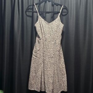 Gap Women 00 Heart Leopard Print Fit & Flare Mini Dress Spaghetti Strap Tan Pink